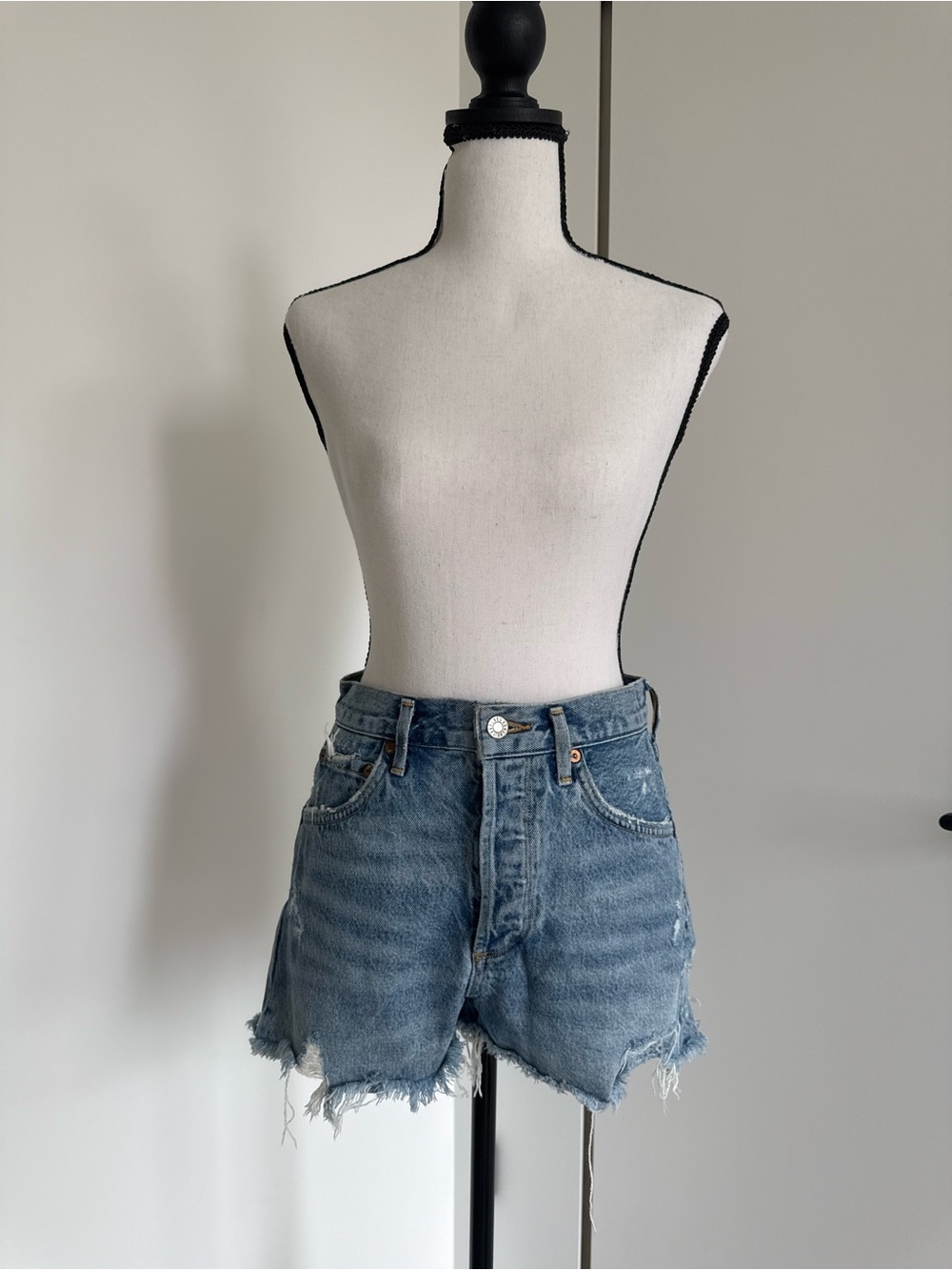 AGOLDE Parker Light Blue Denim Cutoff Shorts